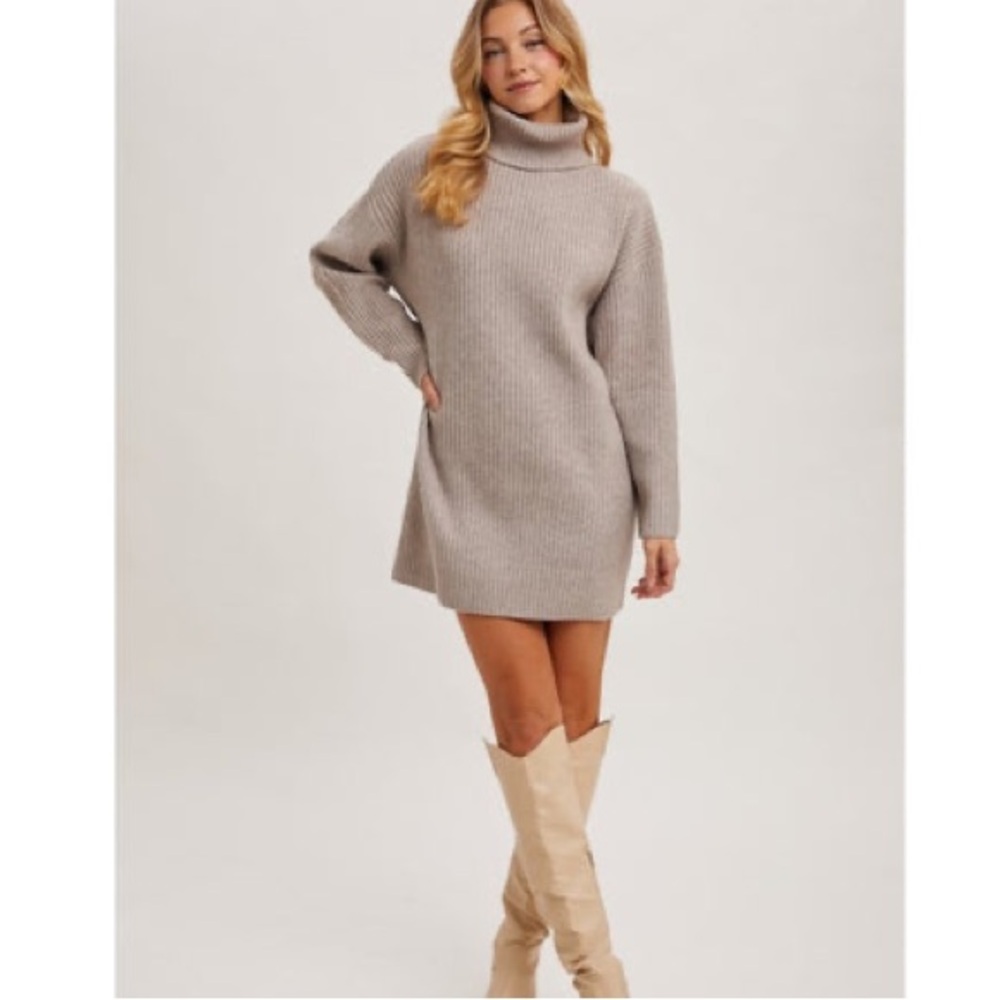 Turtleneck Sweater Dress Grey